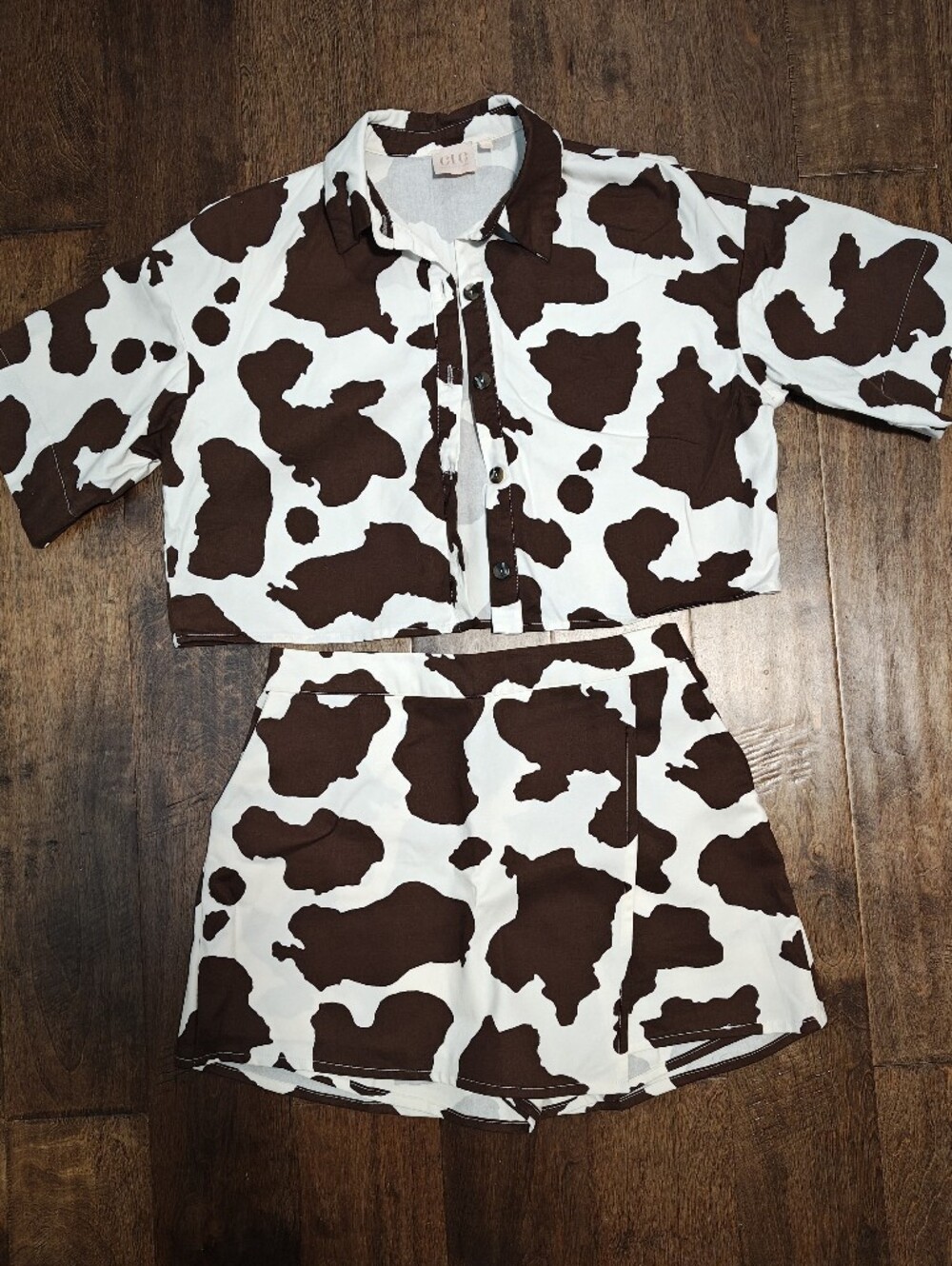 Brown And White Cow Print Skirt Set